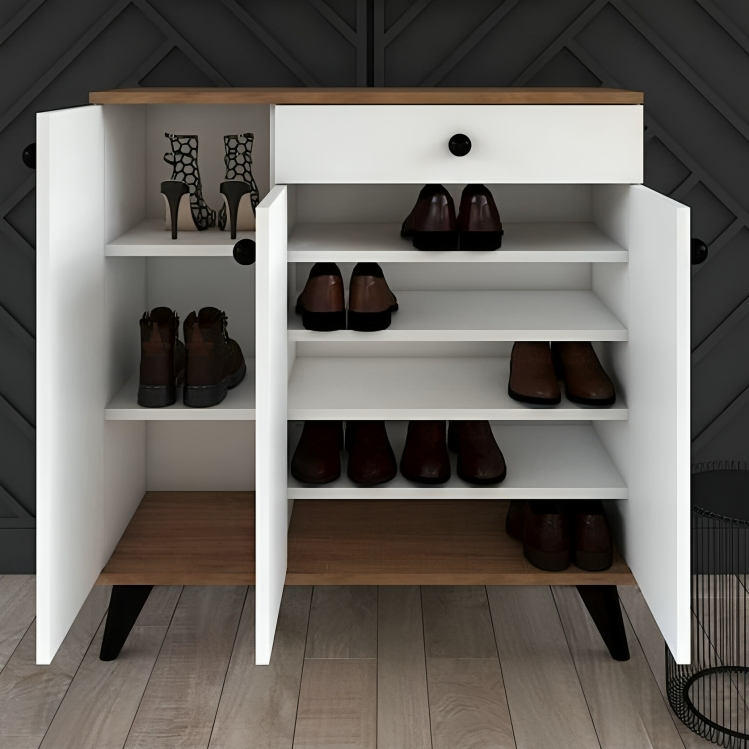 Shoe cabinet with wooden legs