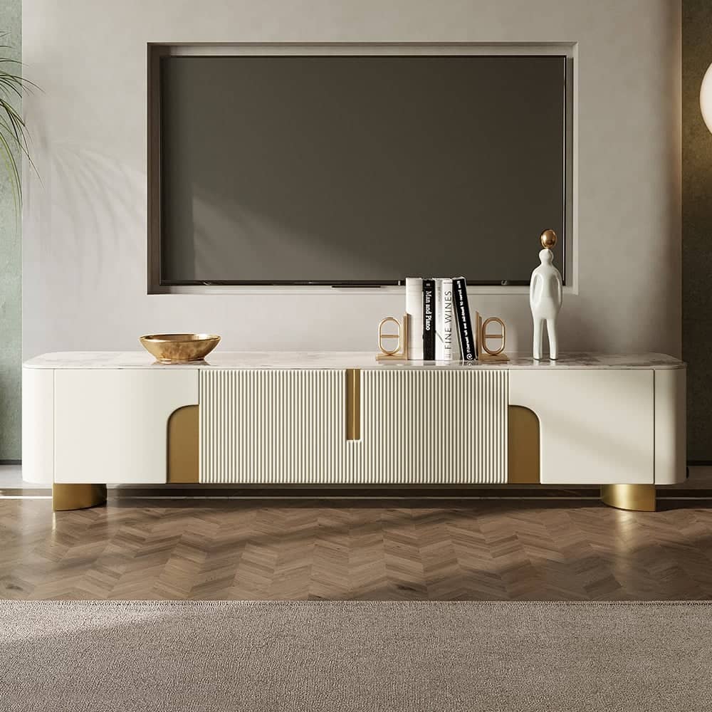 White and gold tv table