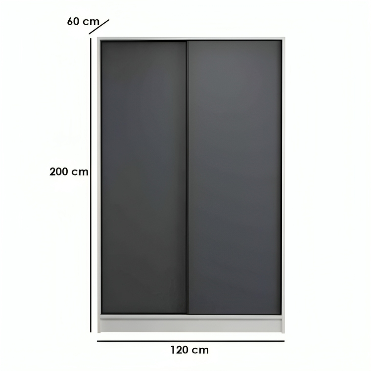 Sliding door wardrobe with internal shelves