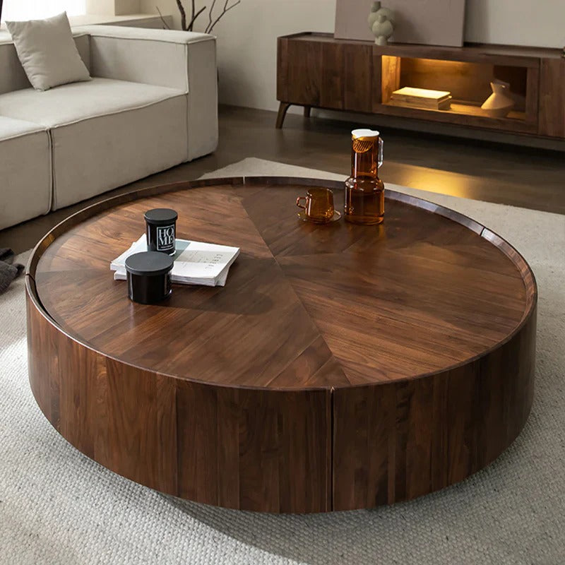 Brown round coffee table