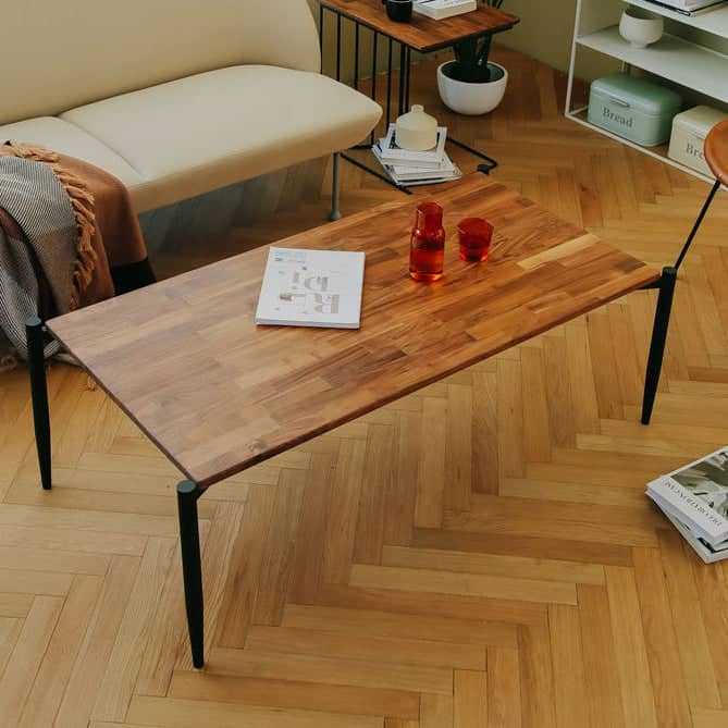 Black and brown steel and MDF coffee table