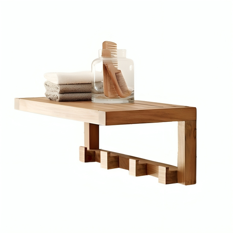 Wooden shelf with hangers