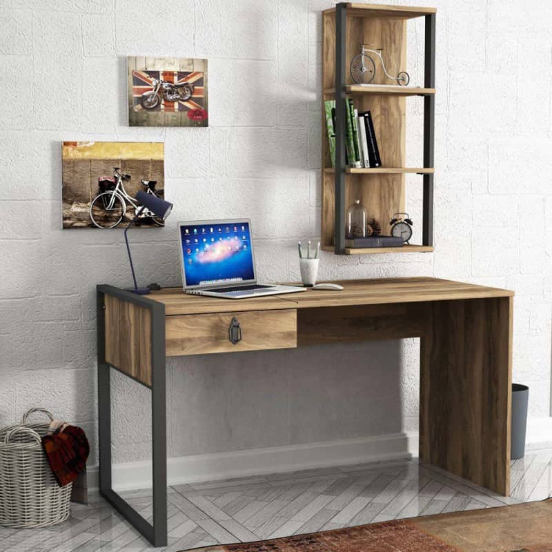 Desk with wall shelves