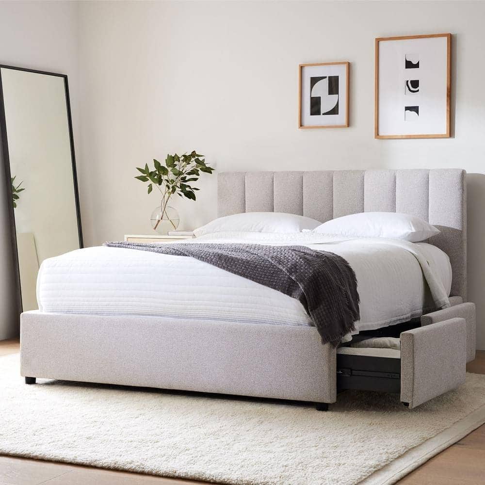 Bed with upholstered back and side drawers