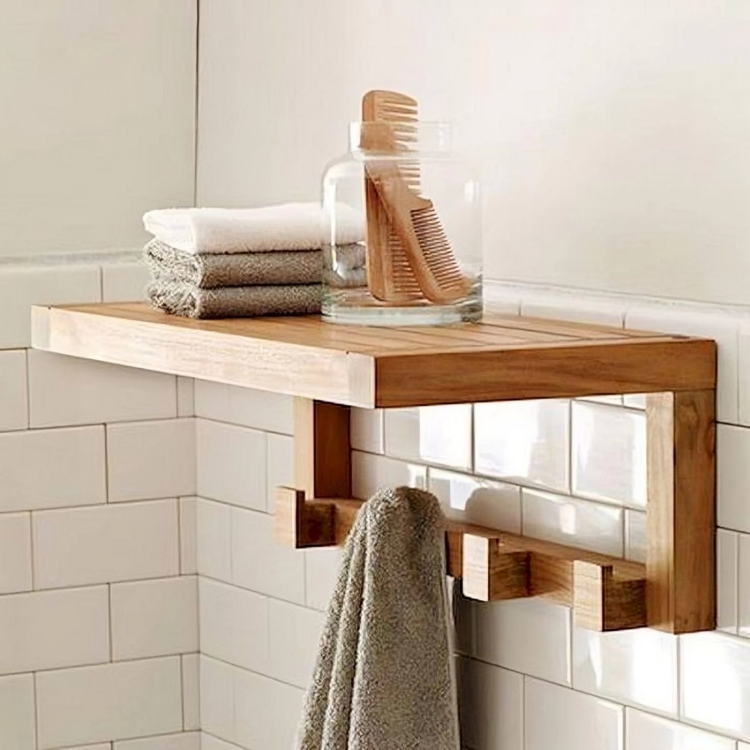 Wooden shelf with hangers